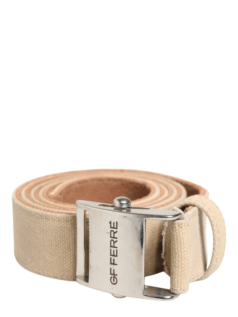Men Beige Canvas Silver Metal Buckle Cintura Belt