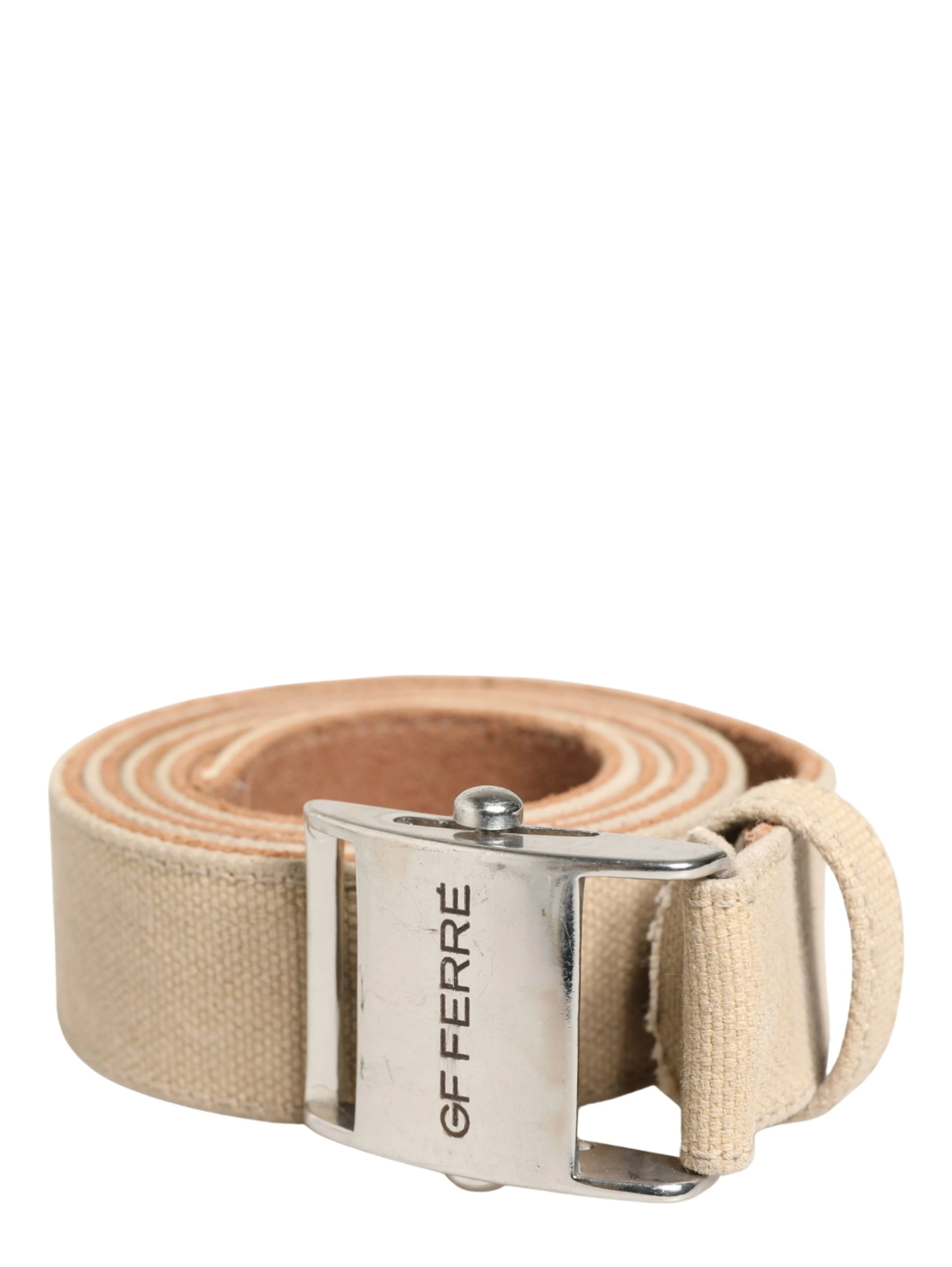 Men Beige Canvas Silver Metal Buckle Cintura Belt