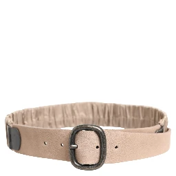 Women Beige Polyester Silver Metal Buckle Waist Belt