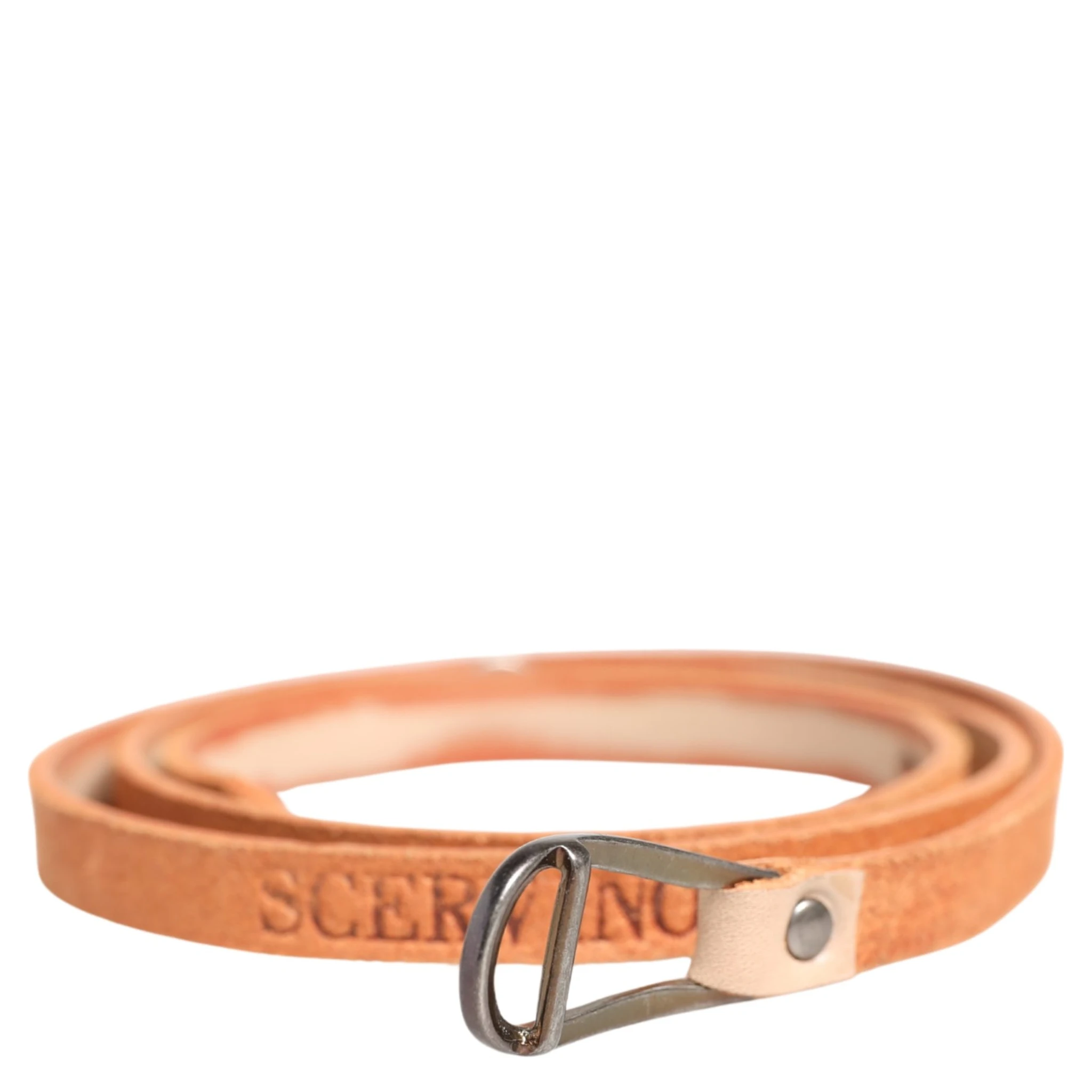 Women Orange Silver Metal Buckle Skinny Belt