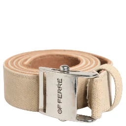 Men Beige Canvas Silver Metal Buckle Cintura Belt