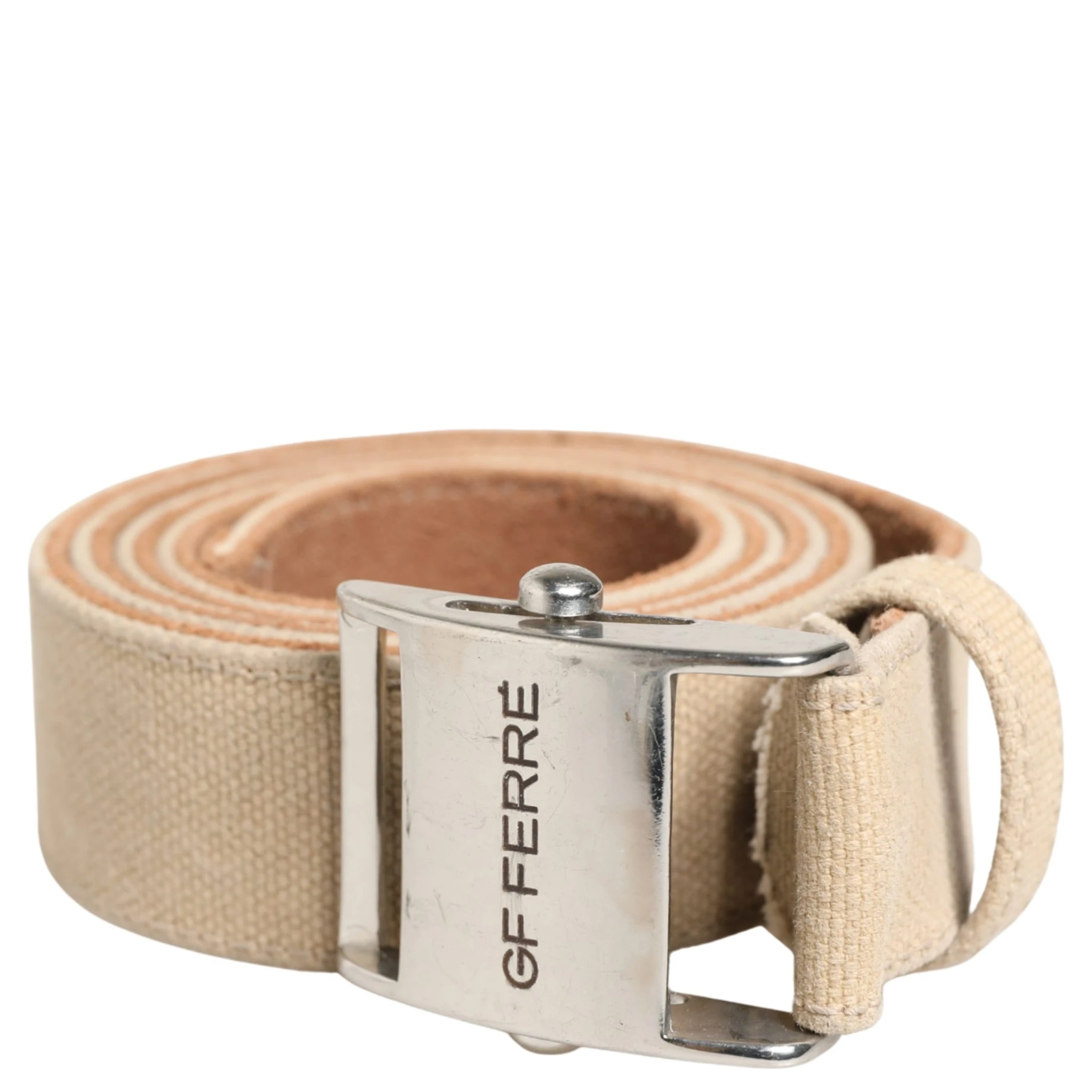 Men Beige Canvas Silver Metal Buckle Cintura Belt