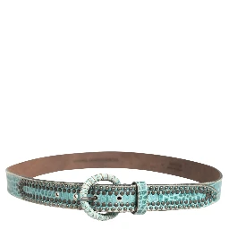 Women Green Leather Croco Print Studded Belt