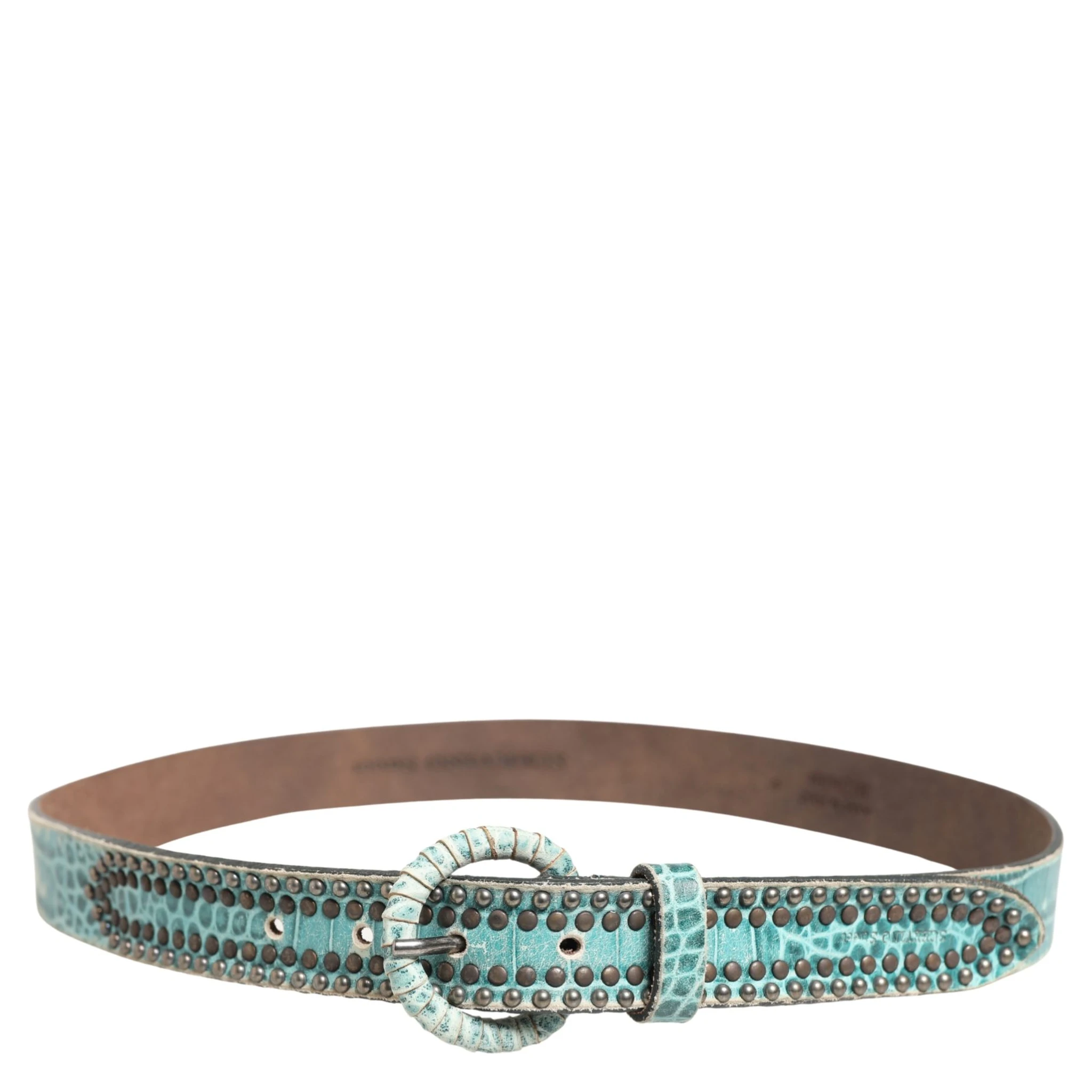 Women Green Leather Croco Print Studded Belt