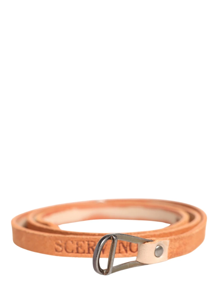 Women Orange Silver Metal Buckle Skinny Belt