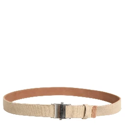 Men Beige Canvas Silver Metal Buckle Cintura Belt