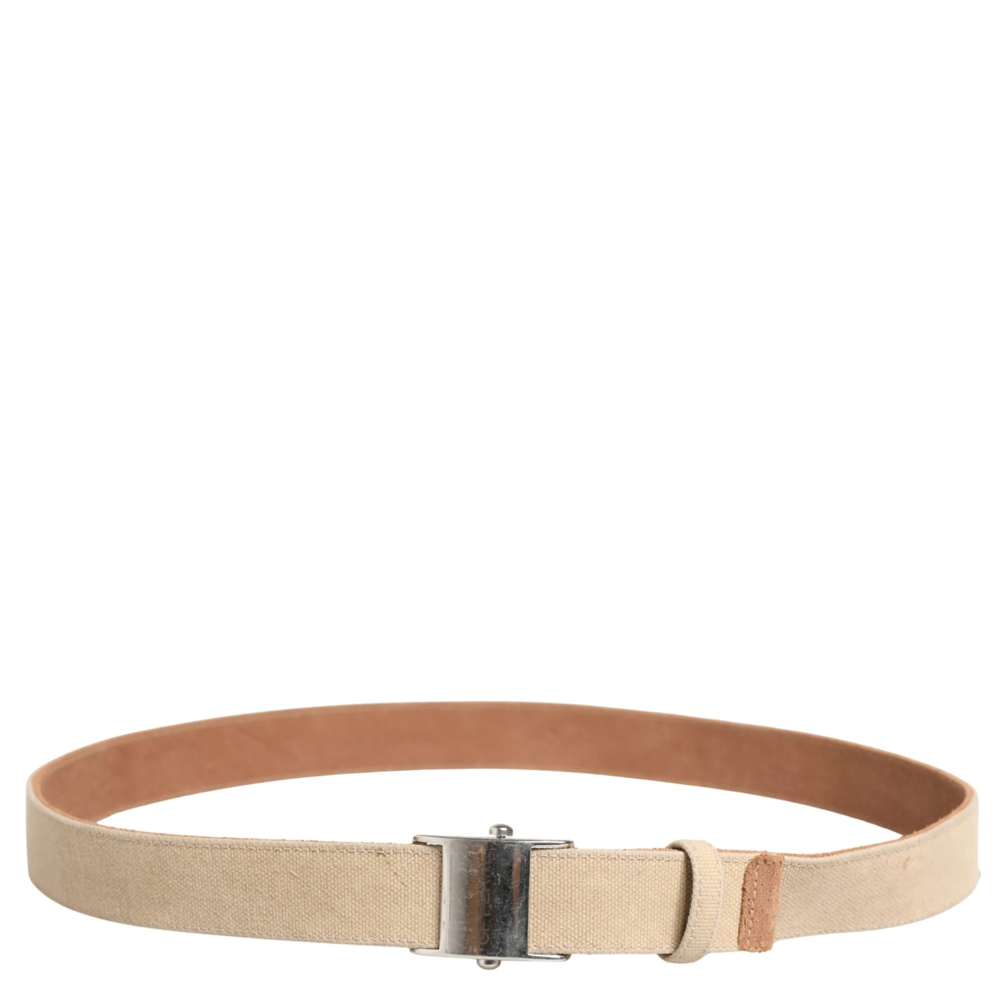 Men Beige Canvas Silver Metal Buckle Cintura Belt