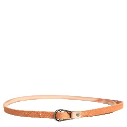 Women Orange Silver Metal Buckle Skinny Belt