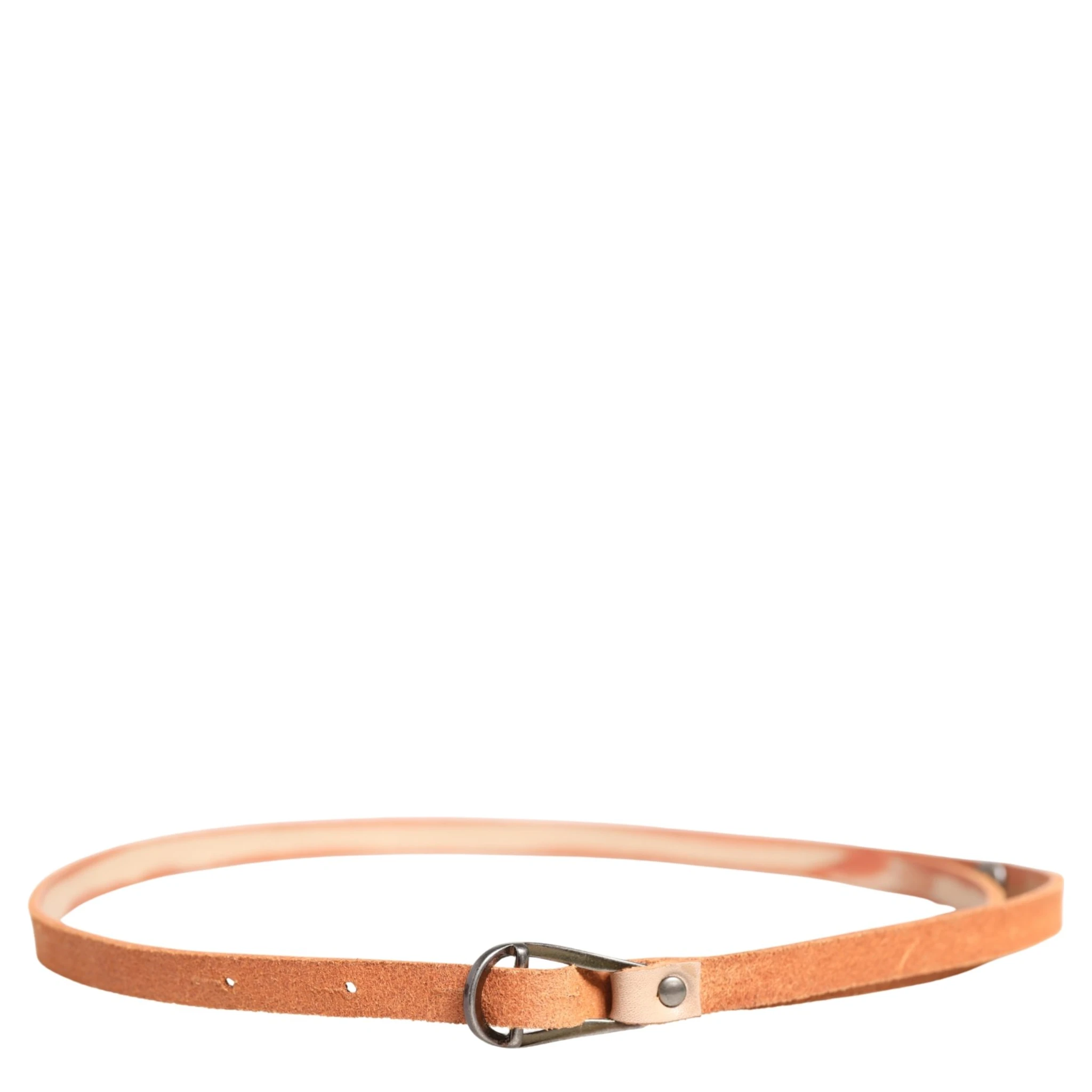 Women Orange Silver Metal Buckle Skinny Belt
