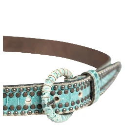Women Green Leather Croco Print Studded Belt