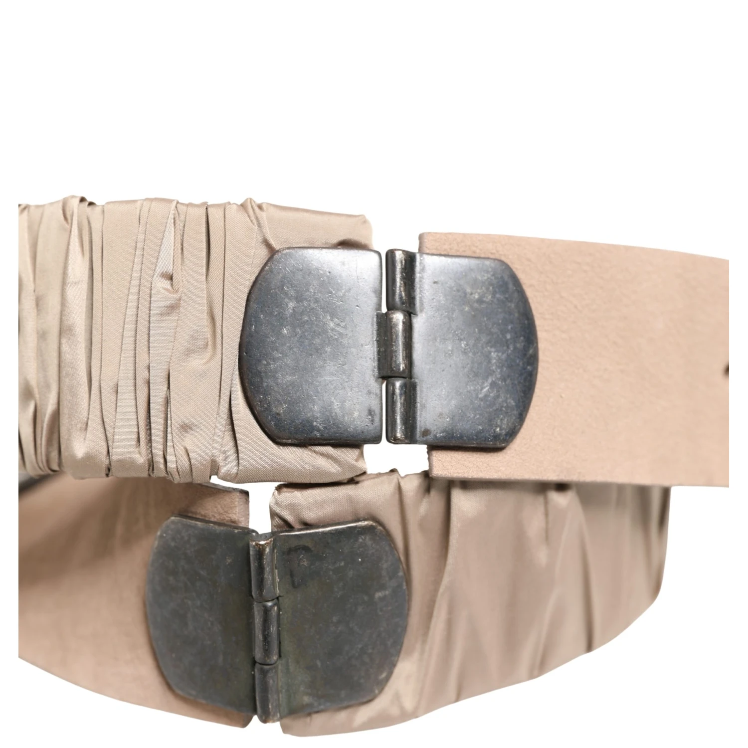 Women Beige Polyester Silver Metal Buckle Waist Belt