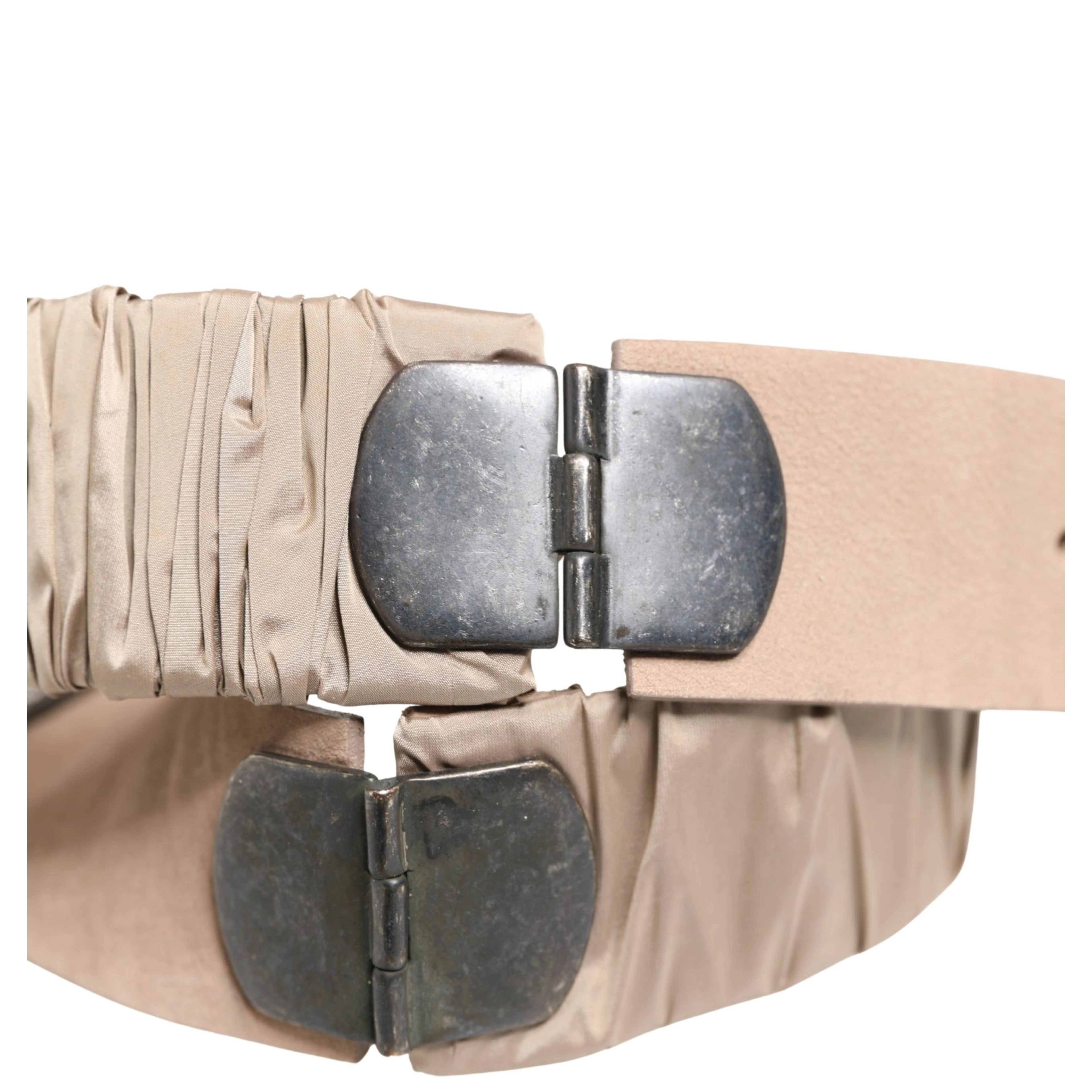 Women Beige Polyester Silver Metal Buckle Waist Belt