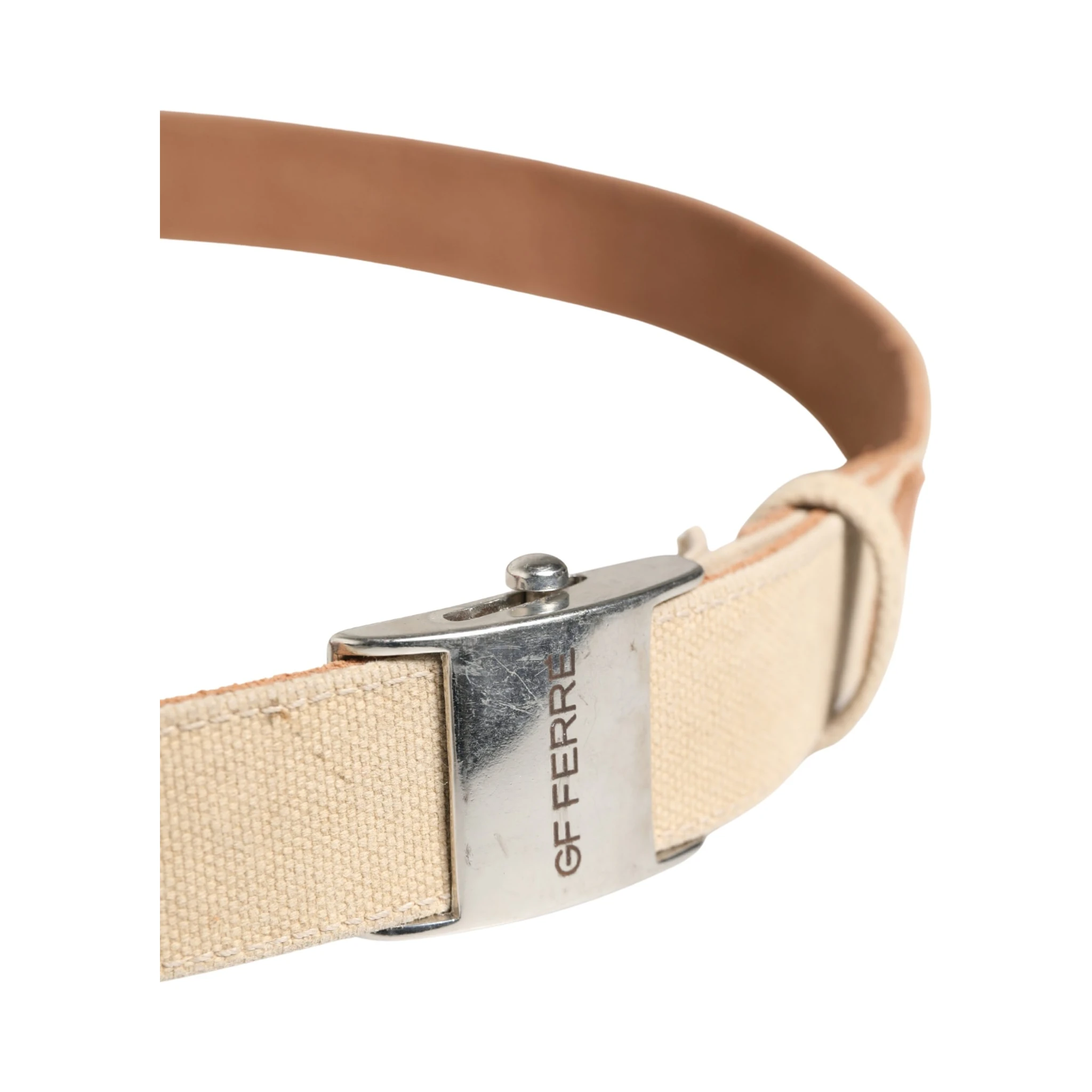 Men Beige Canvas Silver Metal Buckle Cintura Belt