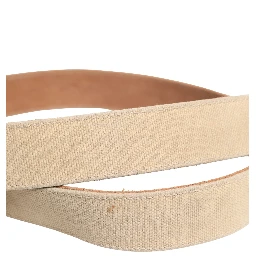 Men Beige Canvas Silver Metal Buckle Cintura Belt