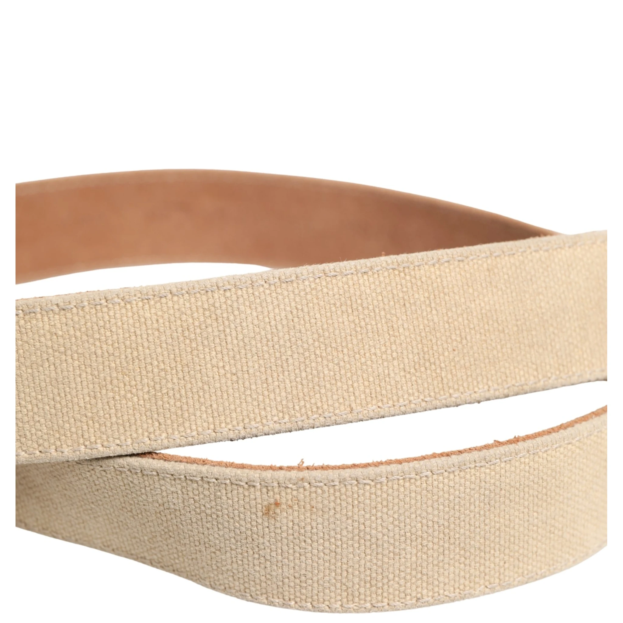 Men Beige Canvas Silver Metal Buckle Cintura Belt