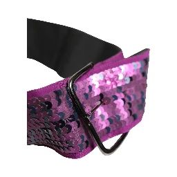 Women Purple Sequined Silver Metal Buckle Belt