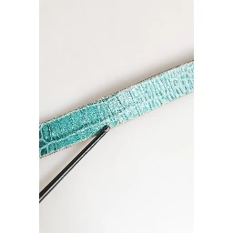 Women Green Leather Croco Print Studded Belt