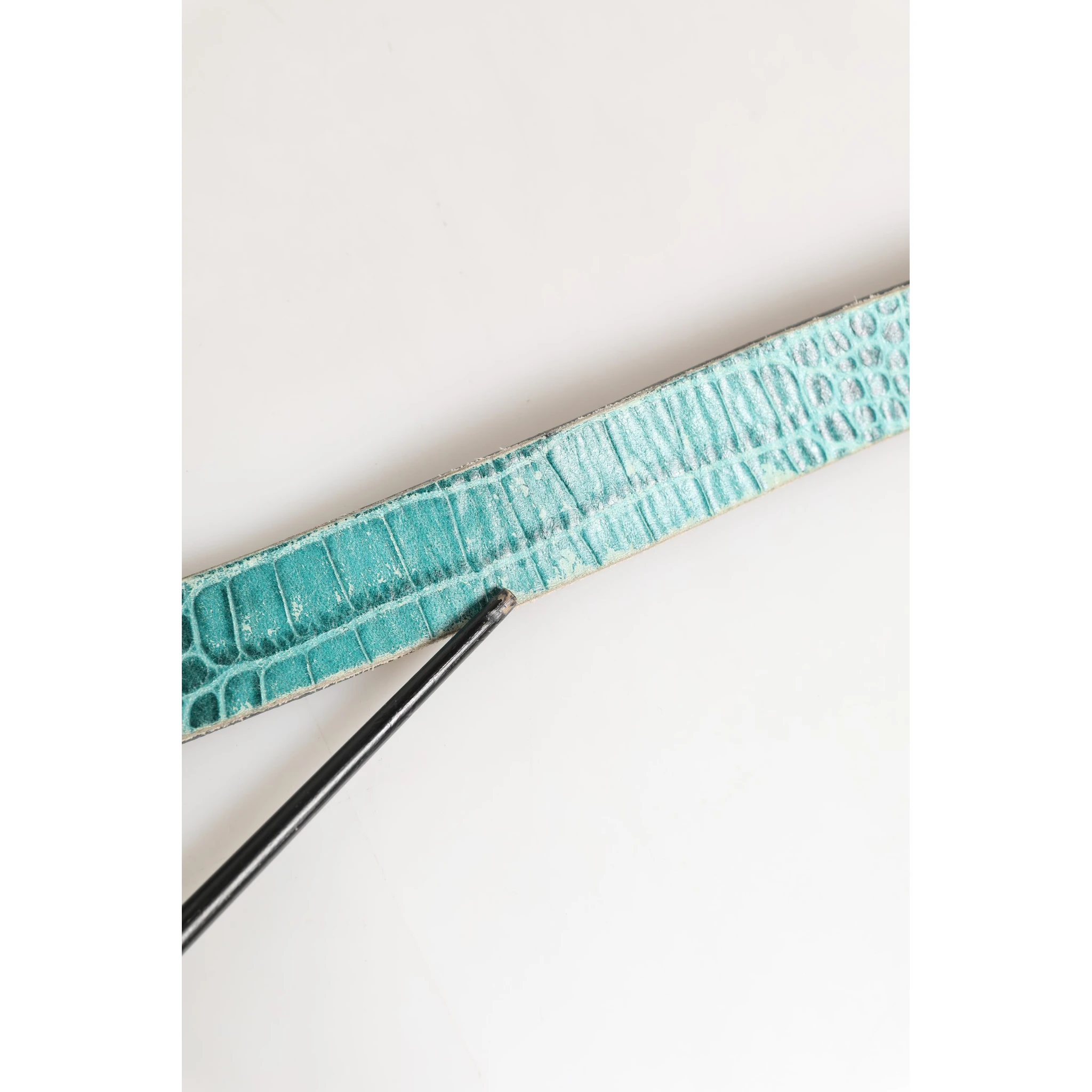 Women Green Leather Croco Print Studded Belt