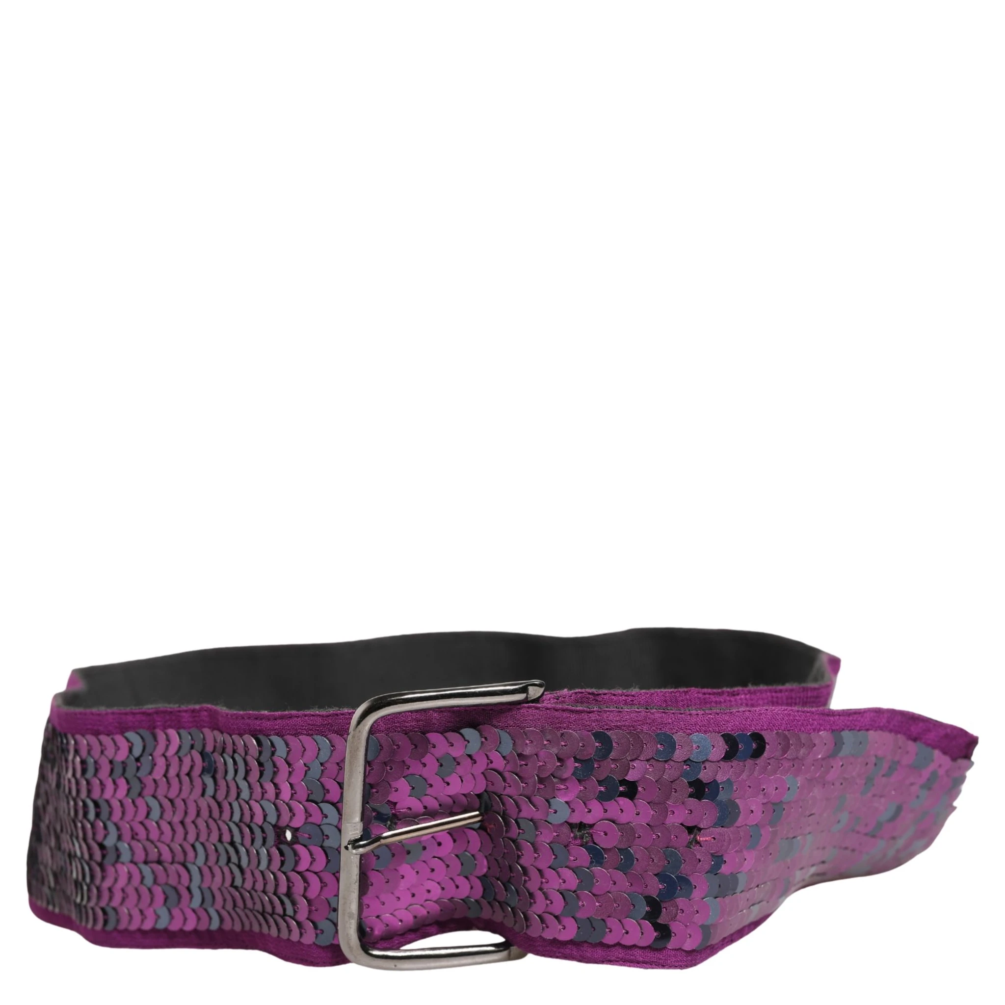 Women Purple Sequined Silver Metal Buckle Belt
