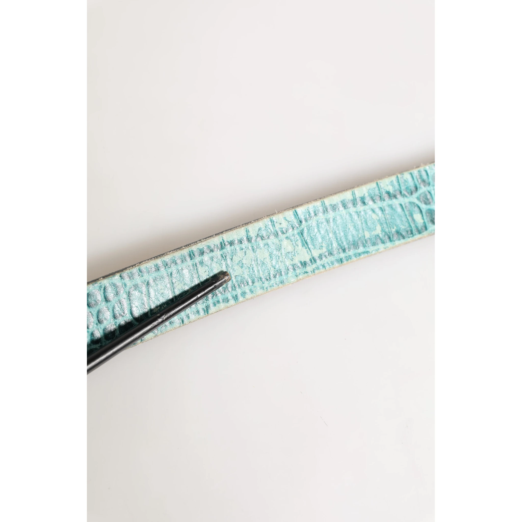 Women Green Leather Croco Print Studded Belt