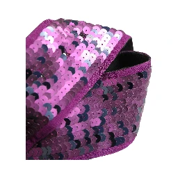 Women Purple Sequined Silver Metal Buckle Belt