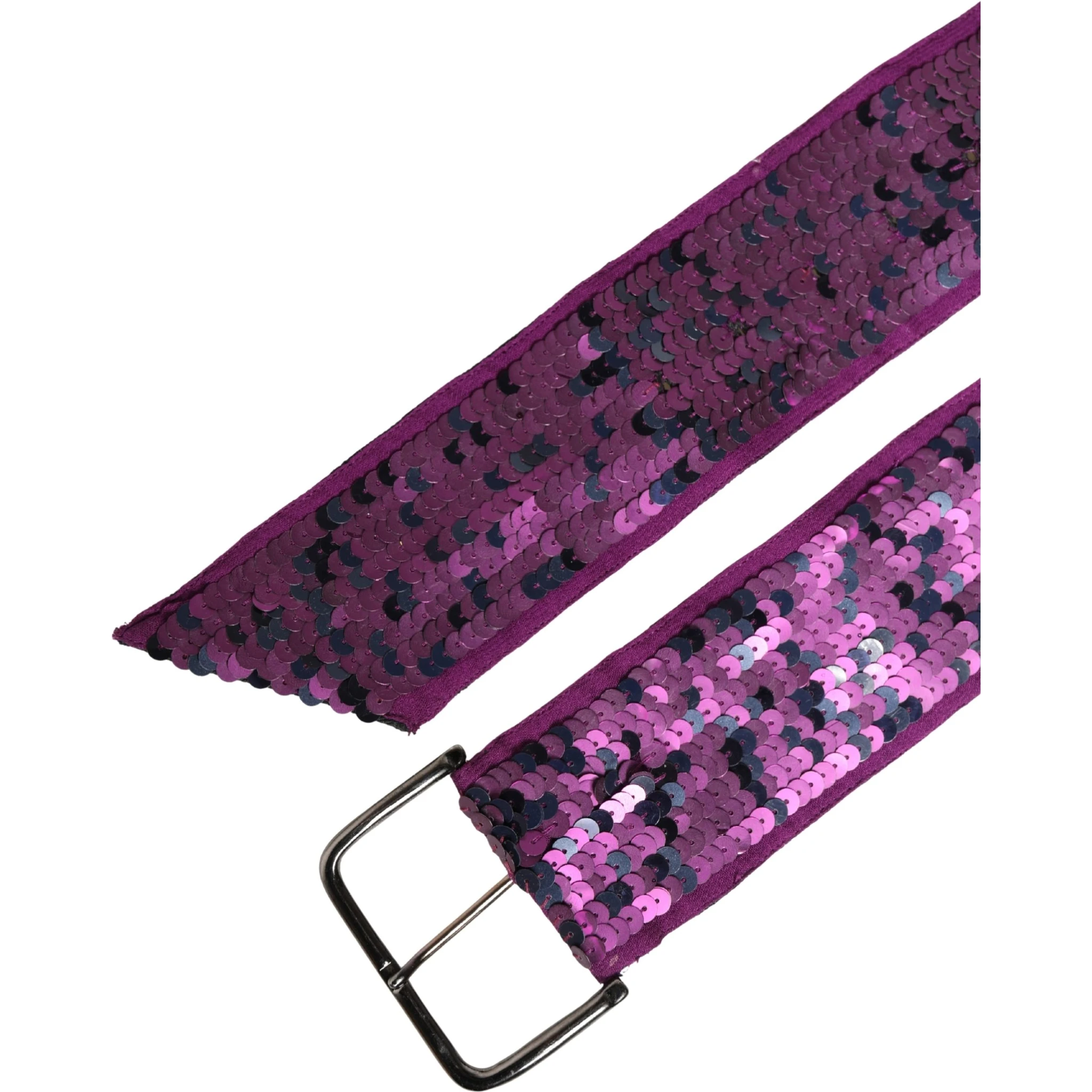 Women Purple Sequined Silver Metal Buckle Belt