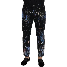 Black Cotton Color Splash Print Denim Jeans