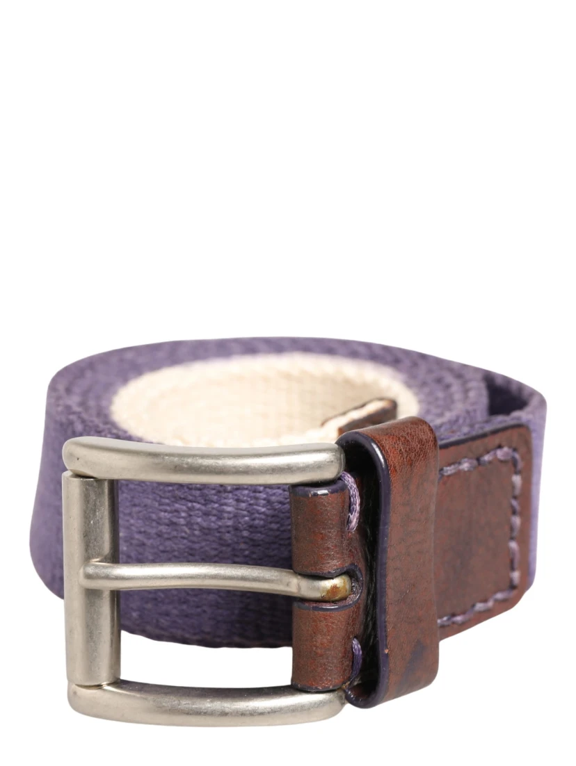 Men Purple Canvas Silver Metal Buckle Belt