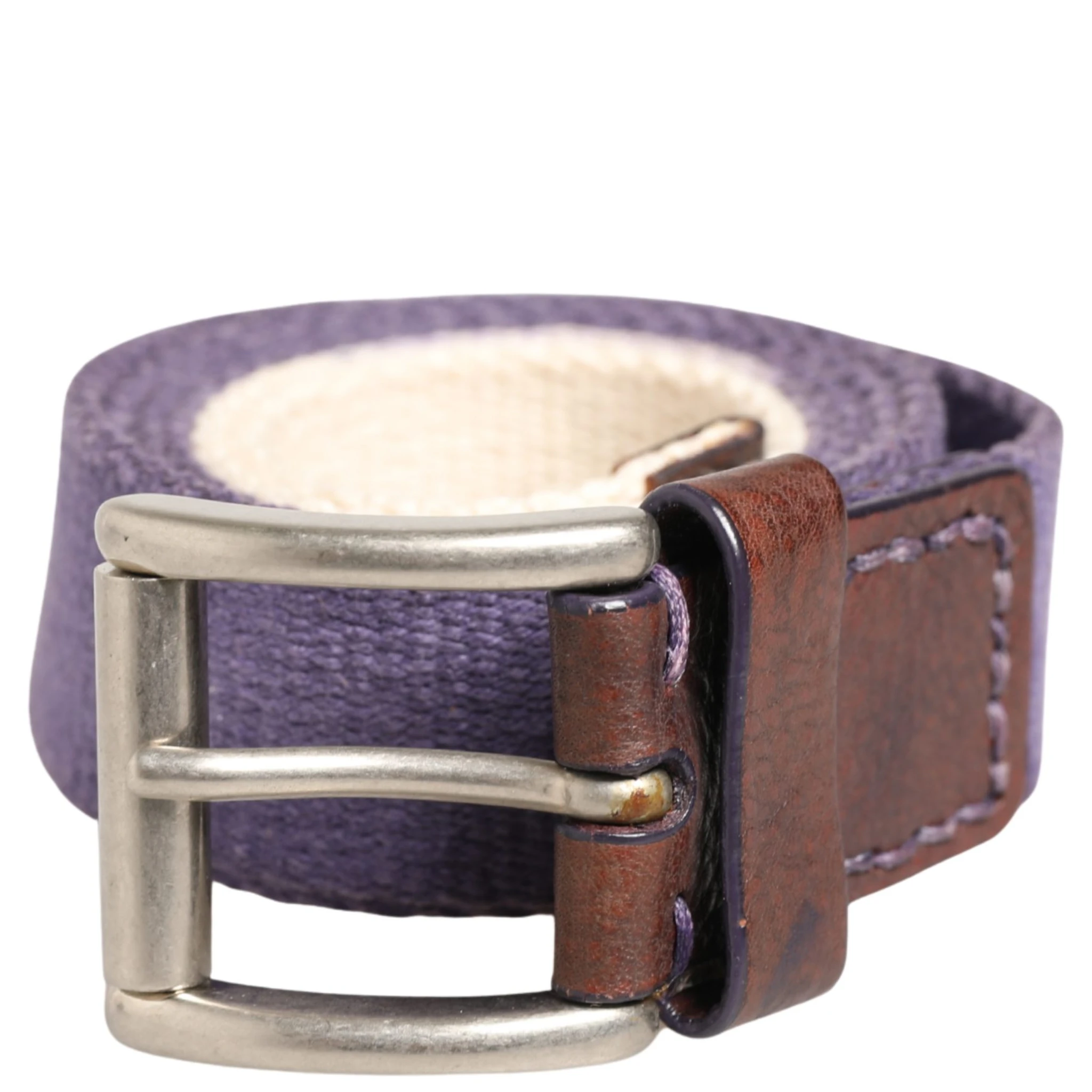 Men Purple Canvas Silver Metal Buckle Belt