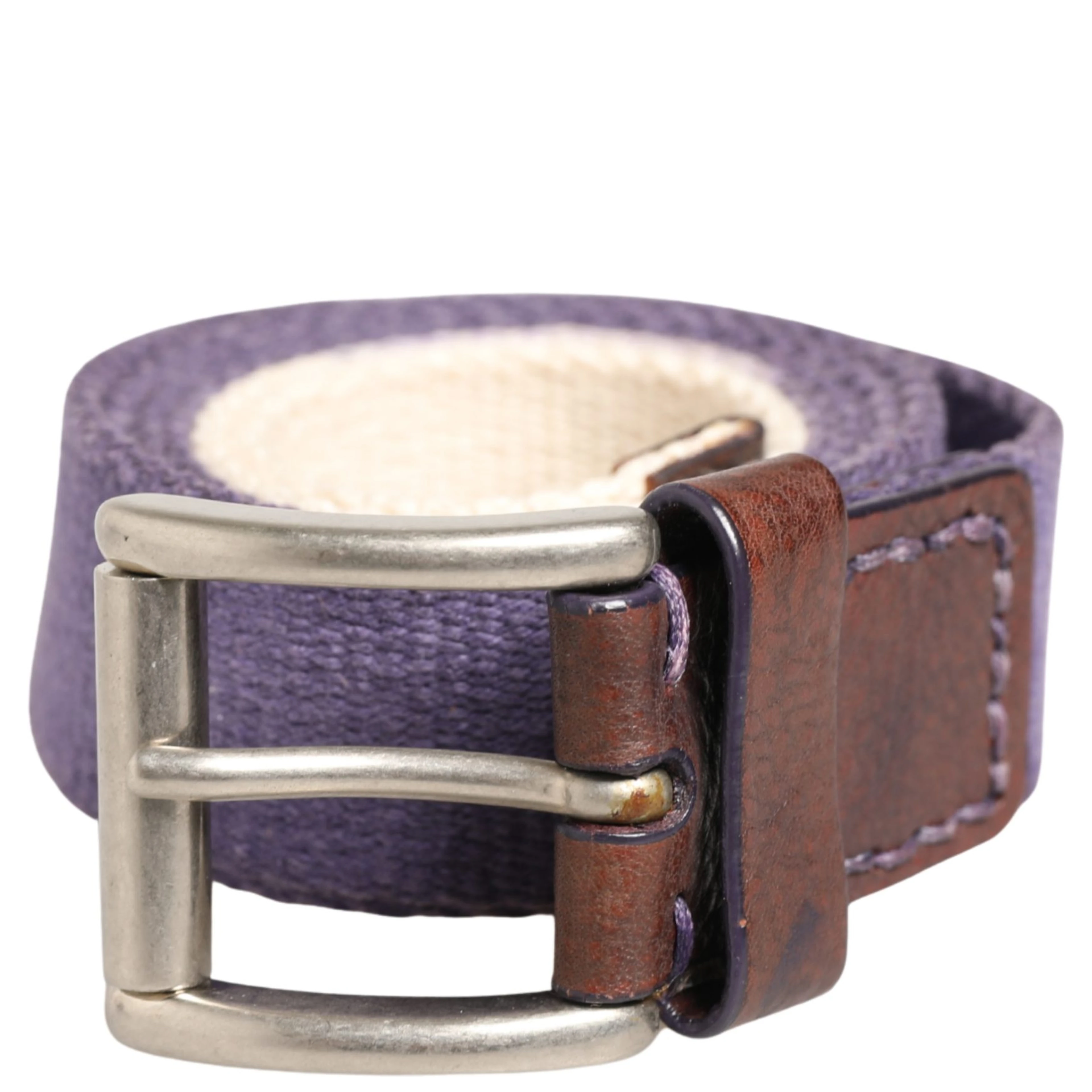 Men Purple Canvas Silver Metal Buckle Belt