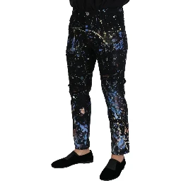 Black Cotton Color Splash Print Denim Jeans
