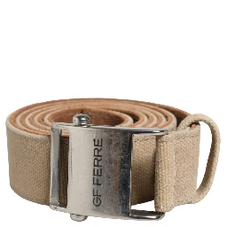 Men Beige Canvas Silver Metal Buckle Cintura Belt