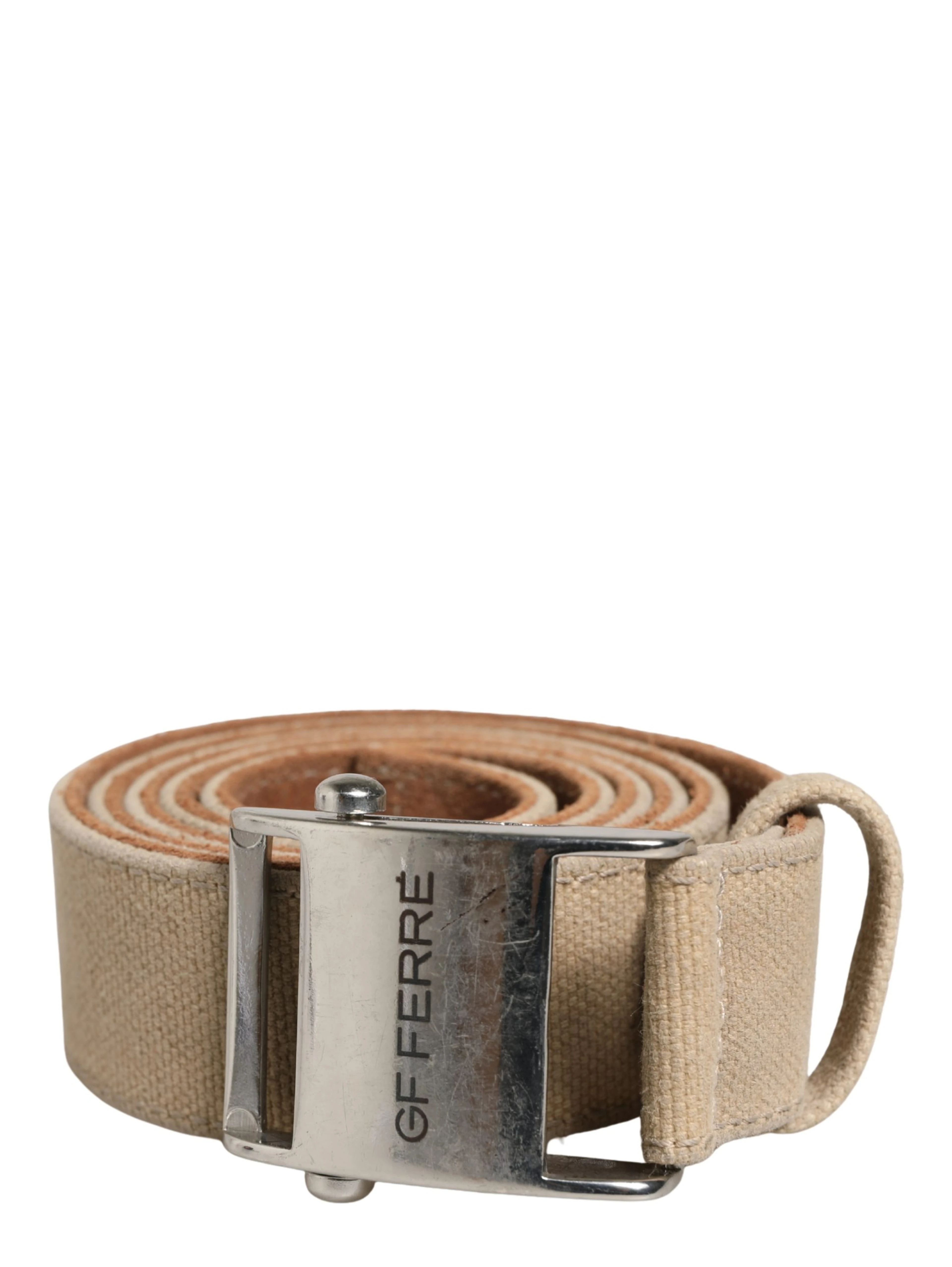 Men Beige Canvas Silver Metal Buckle Cintura Belt