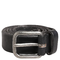 Men Black Leather Metal Buckle Belt