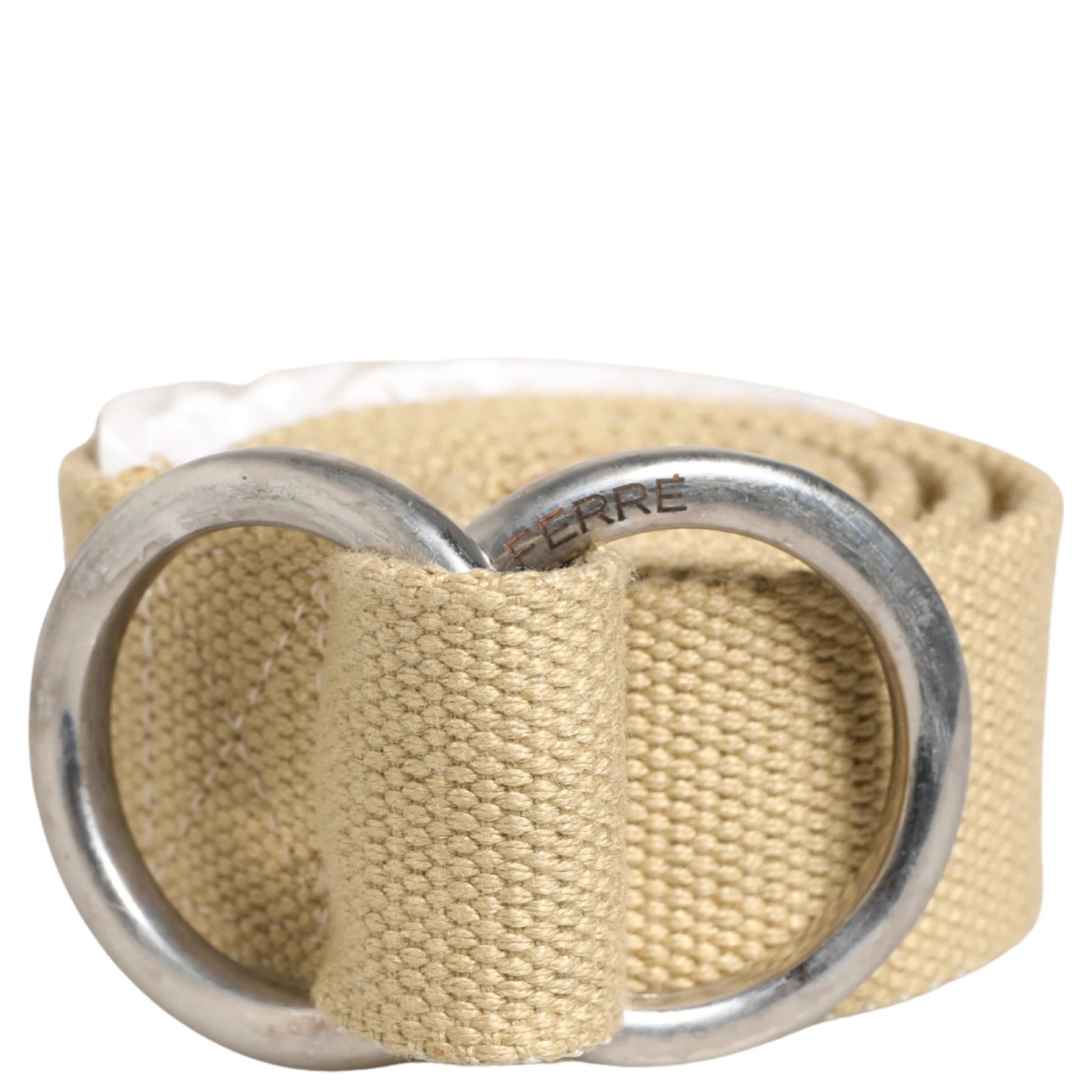 Men Beige Canvas Silver Metal Buckle Cintura Belt