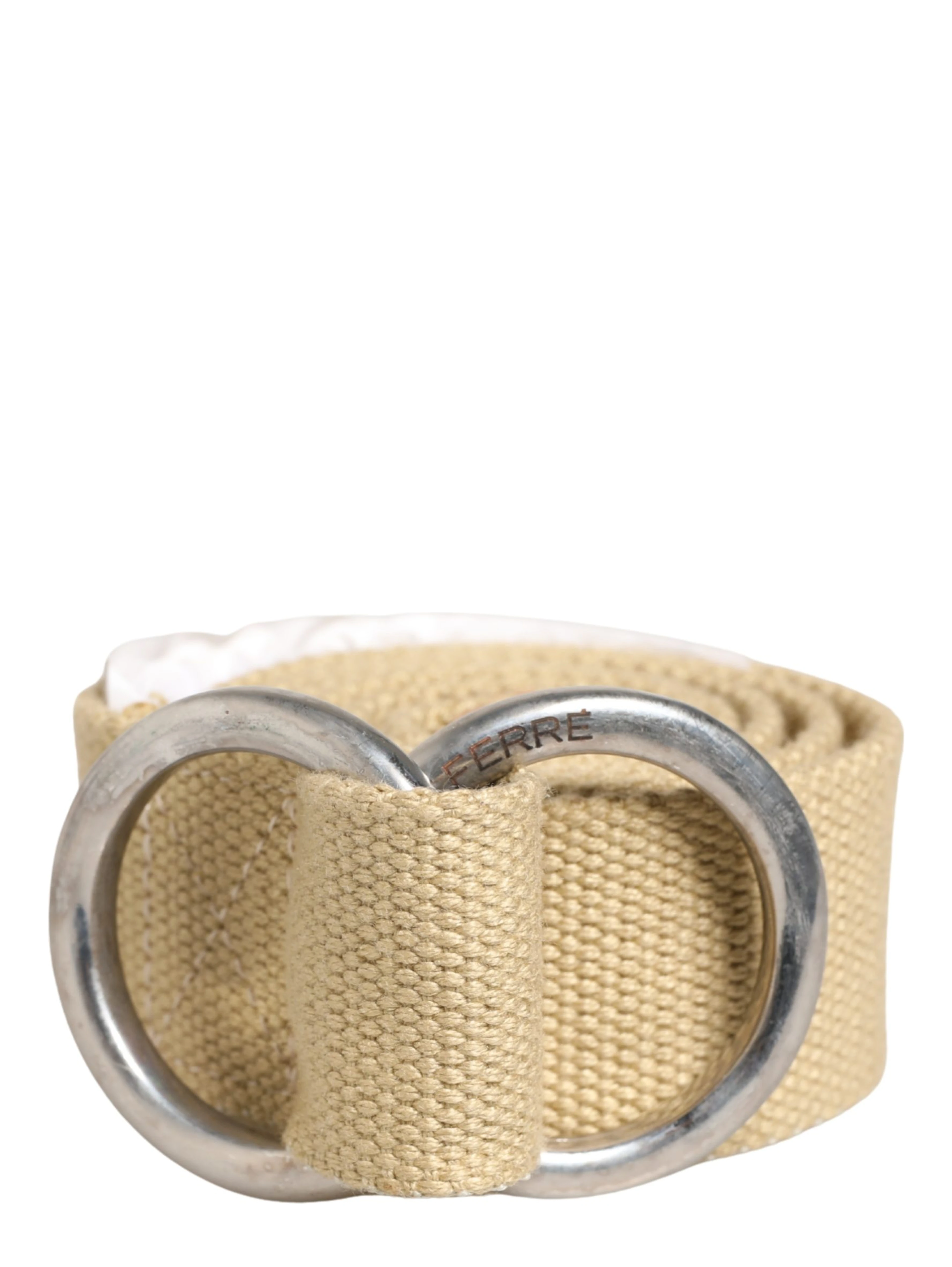Men Beige Canvas Silver Metal Buckle Cintura Belt