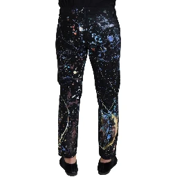 Black Cotton Color Splash Print Denim Jeans