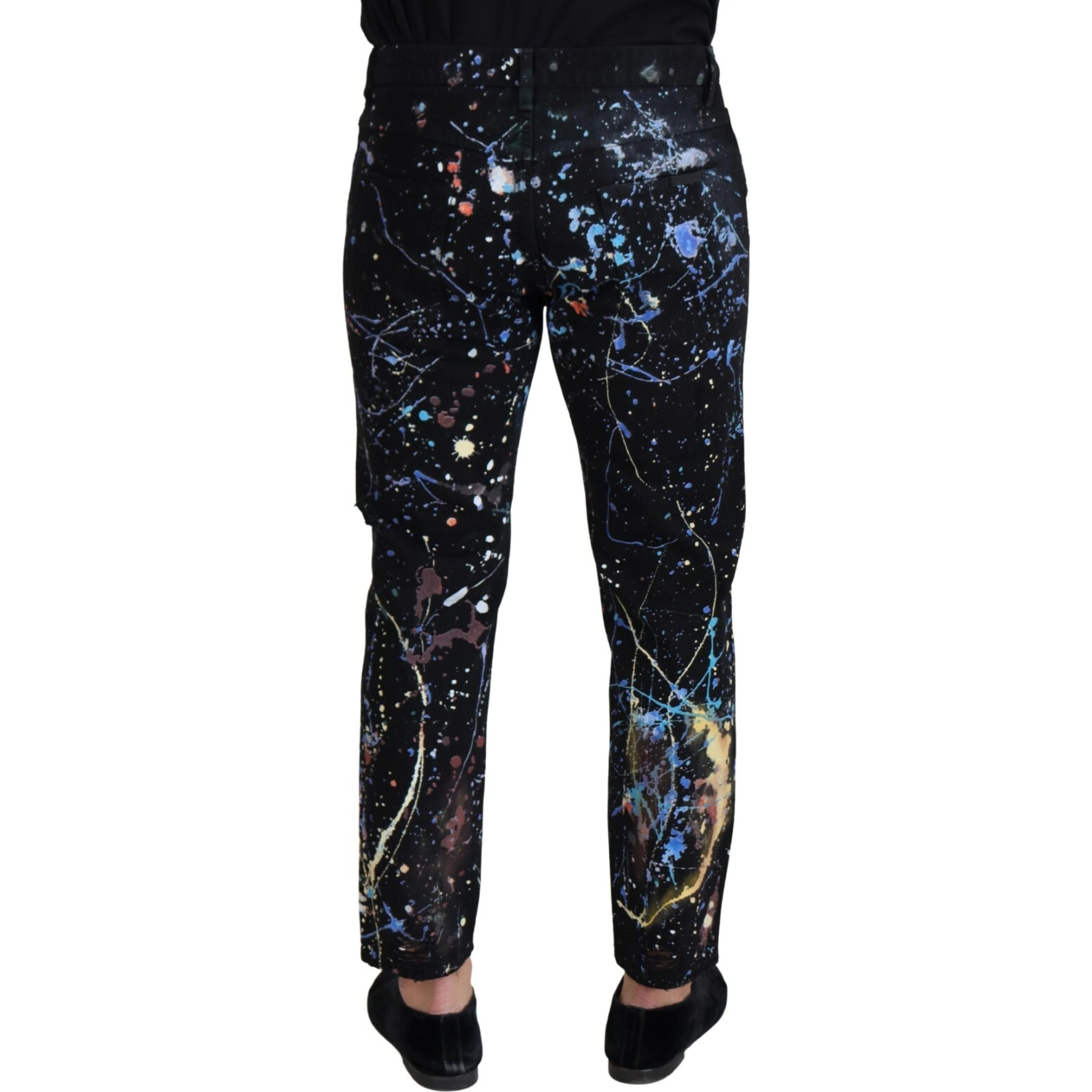 Black Cotton Color Splash Print Denim Jeans