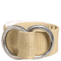 Men Beige Canvas Silver Metal Buckle Cintura Belt