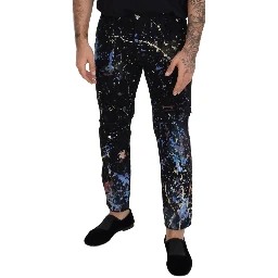 Black Cotton Color Splash Print Denim Jeans