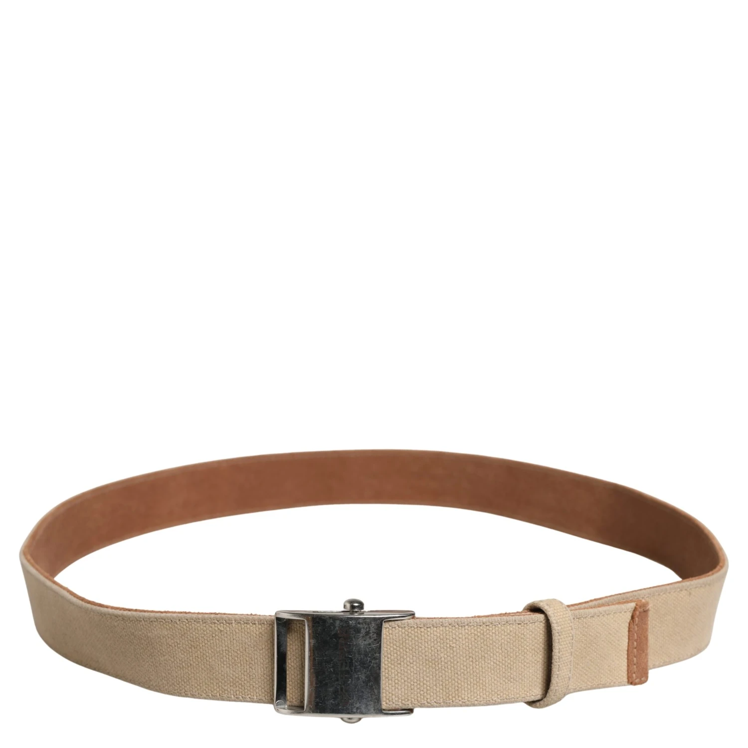 Men Beige Canvas Silver Metal Buckle Cintura Belt