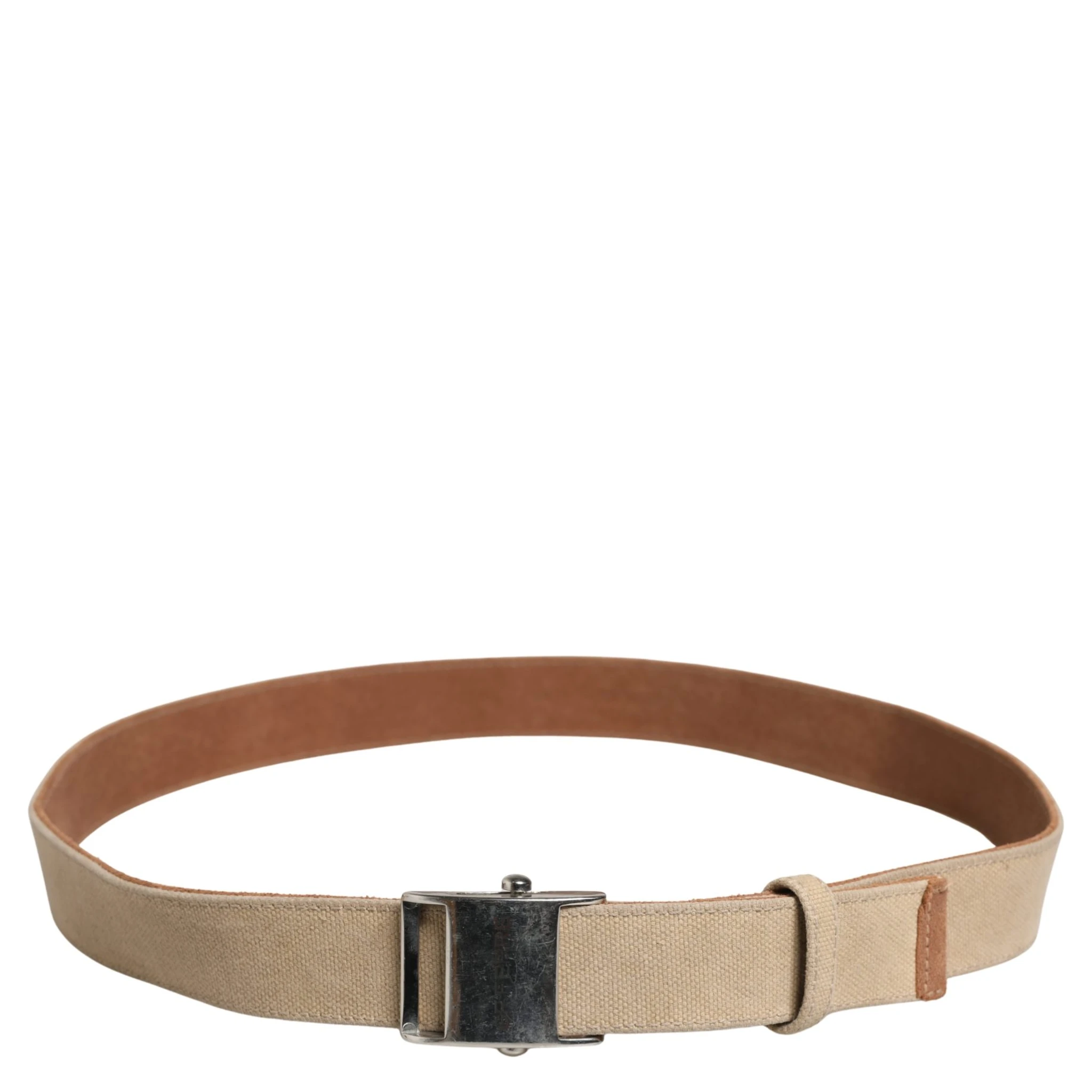 Men Beige Canvas Silver Metal Buckle Cintura Belt