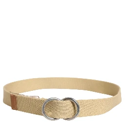 Men Beige Canvas Silver Metal Buckle Cintura Belt