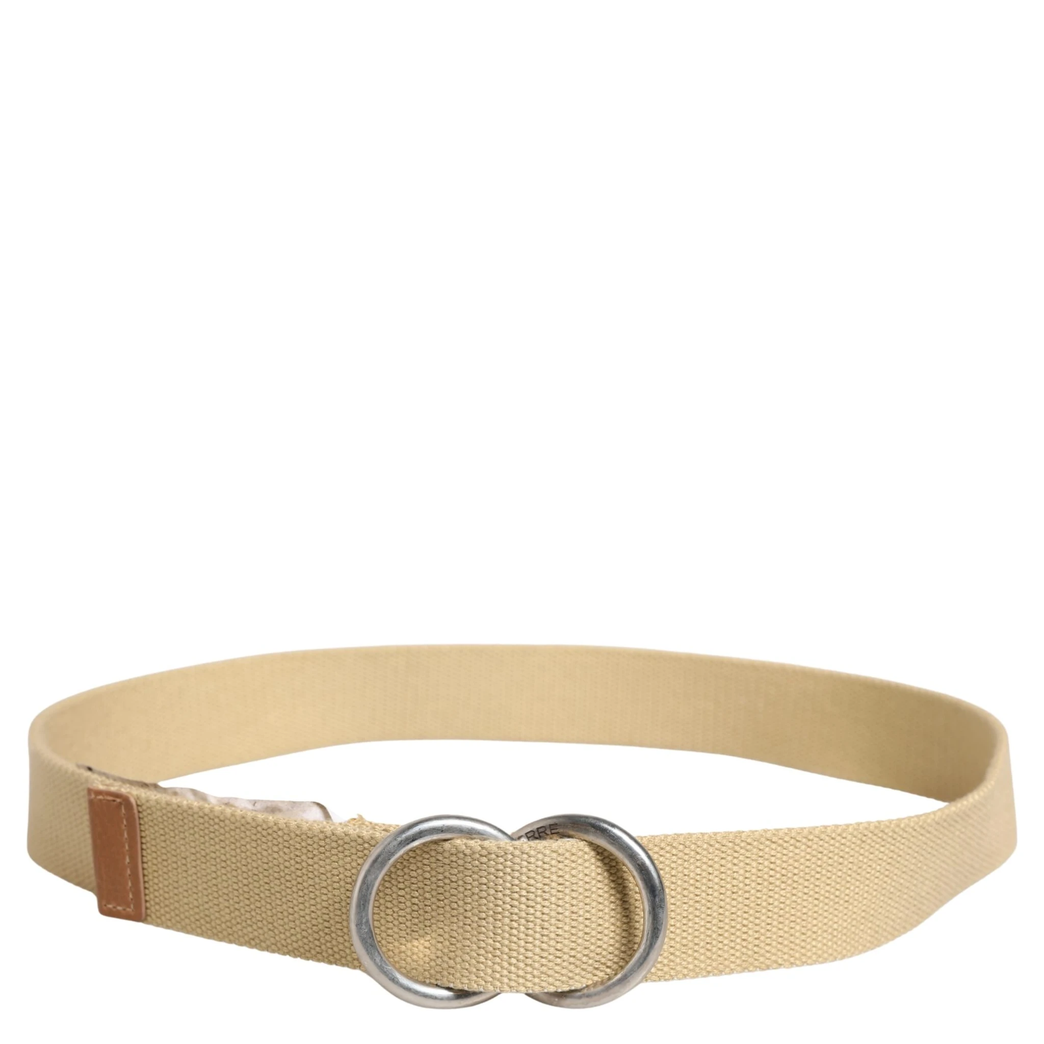 Men Beige Canvas Silver Metal Buckle Cintura Belt