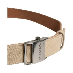 Men Beige Canvas Silver Metal Buckle Cintura Belt