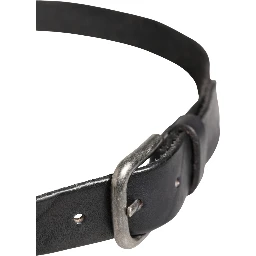 Men Black Leather Metal Buckle Belt
