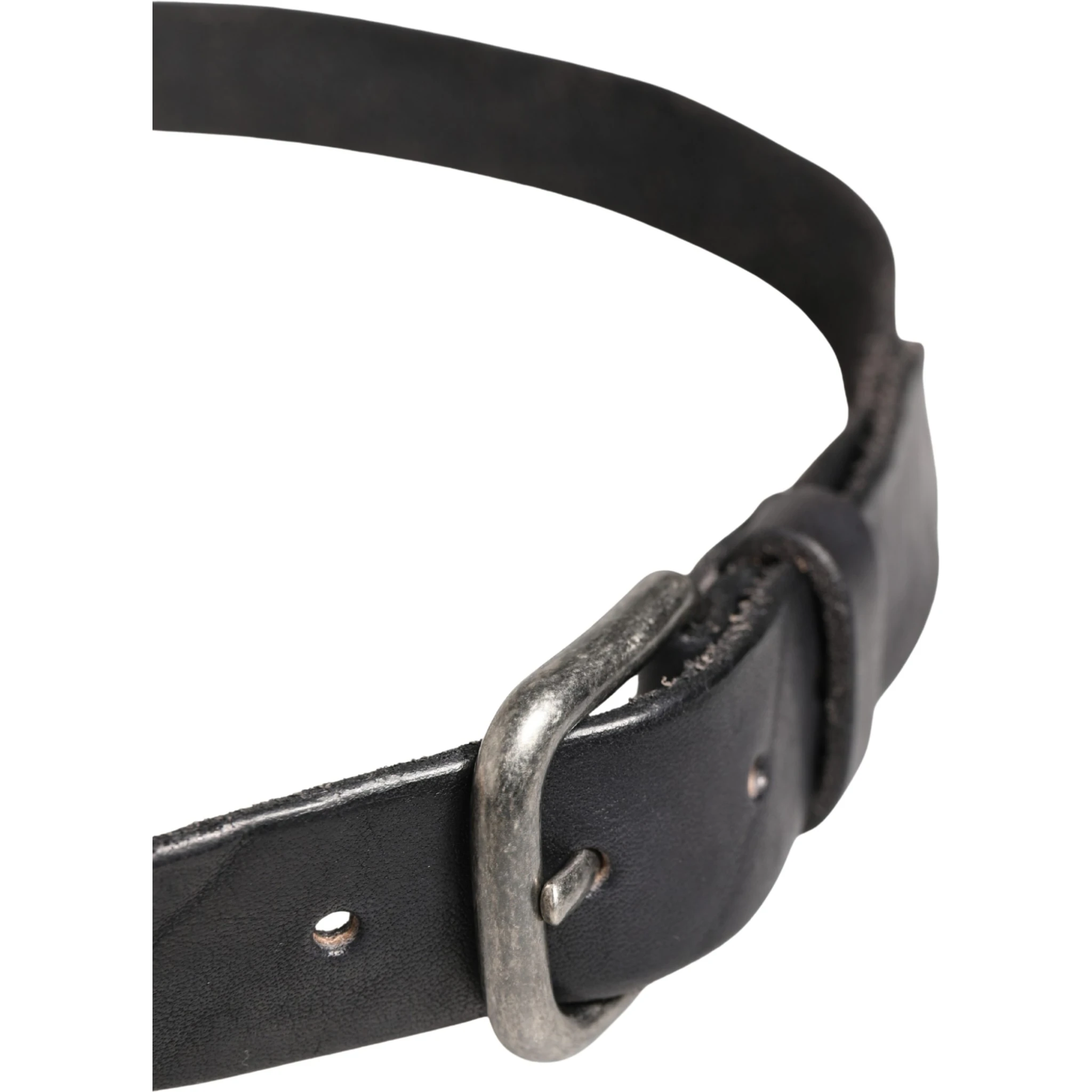 Men Black Leather Metal Buckle Belt