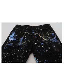 Black Cotton Color Splash Print Denim Jeans