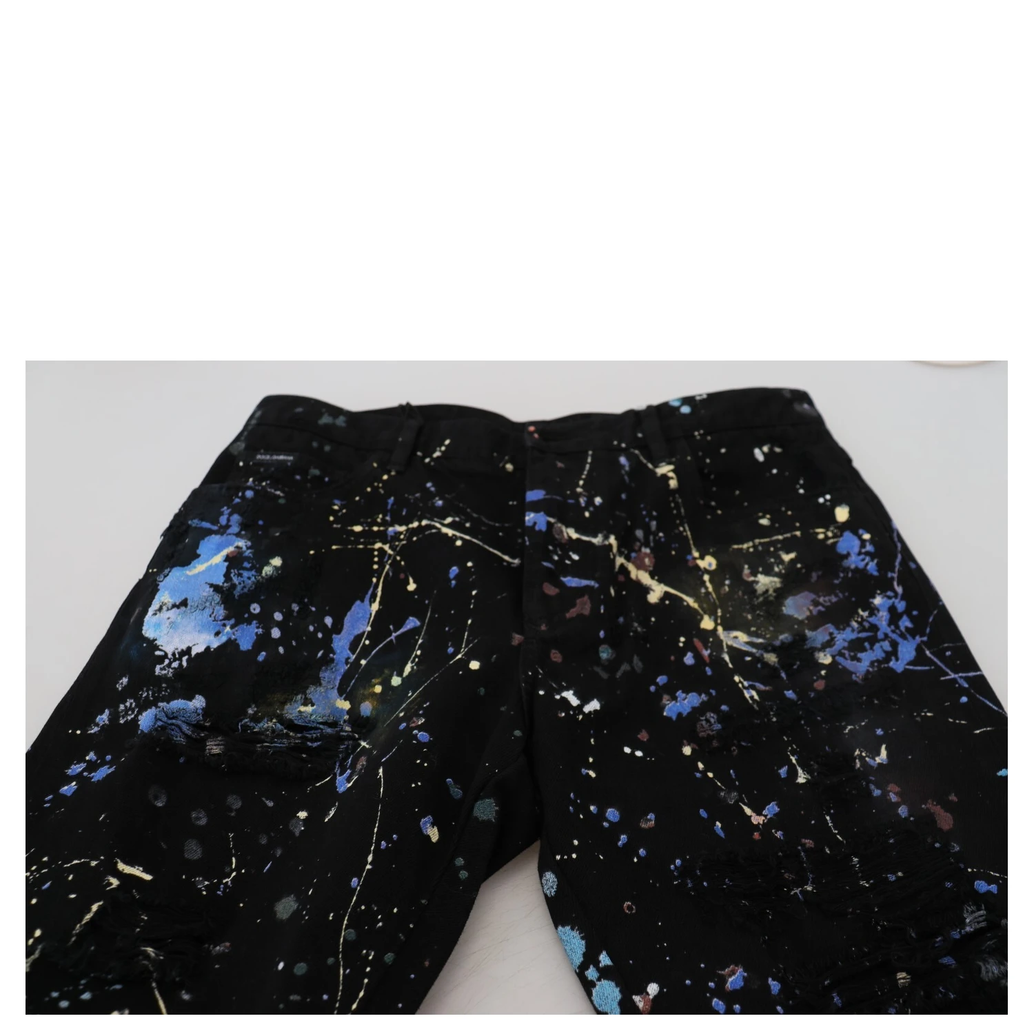 Black Cotton Color Splash Print Denim Jeans