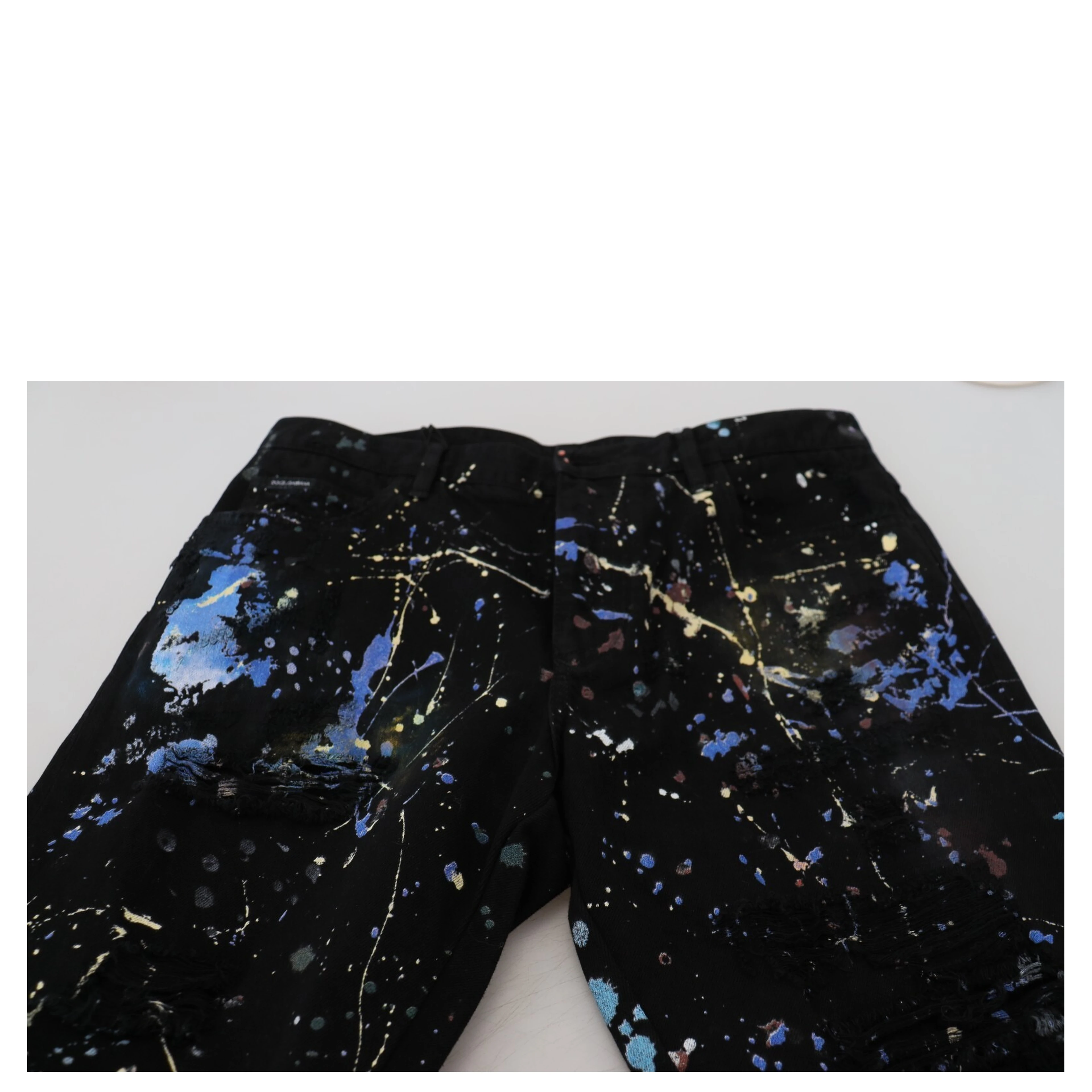 Black Cotton Color Splash Print Denim Jeans